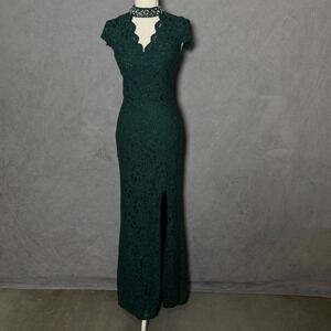 Emerald Lace Size Small Beaded Collar Maxi Gown Formal Glam Slit Mermaid Style